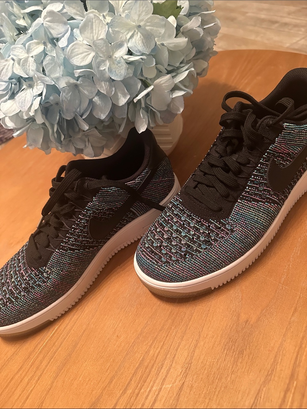 Nike Multicolor Flyknit Low Top Sneakers with Black Swoosh